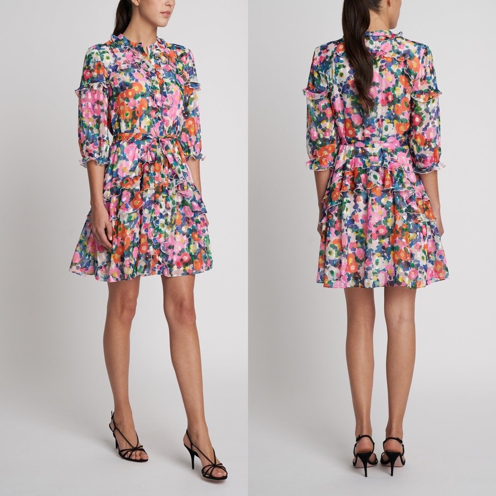 Saloni Tilly Silk Floral Mini Dress US 2 Romantic Wedding Guest 100% Silk